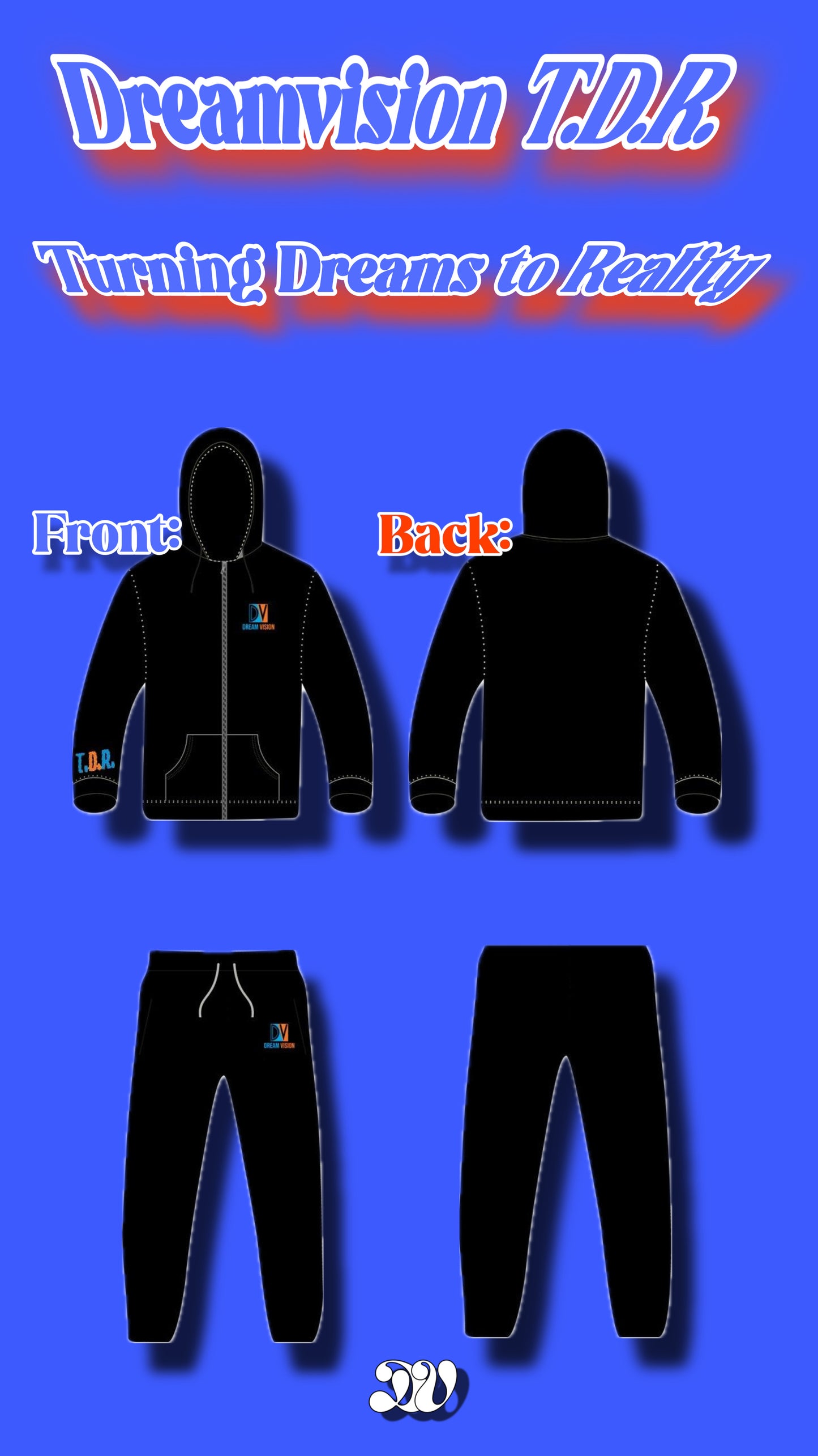 Blue/Orange Embroidered Black Tracksuit(pre-order)