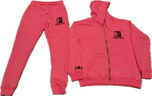 Pink 2 Piece Soft Cotton Zipper Sweatsuit