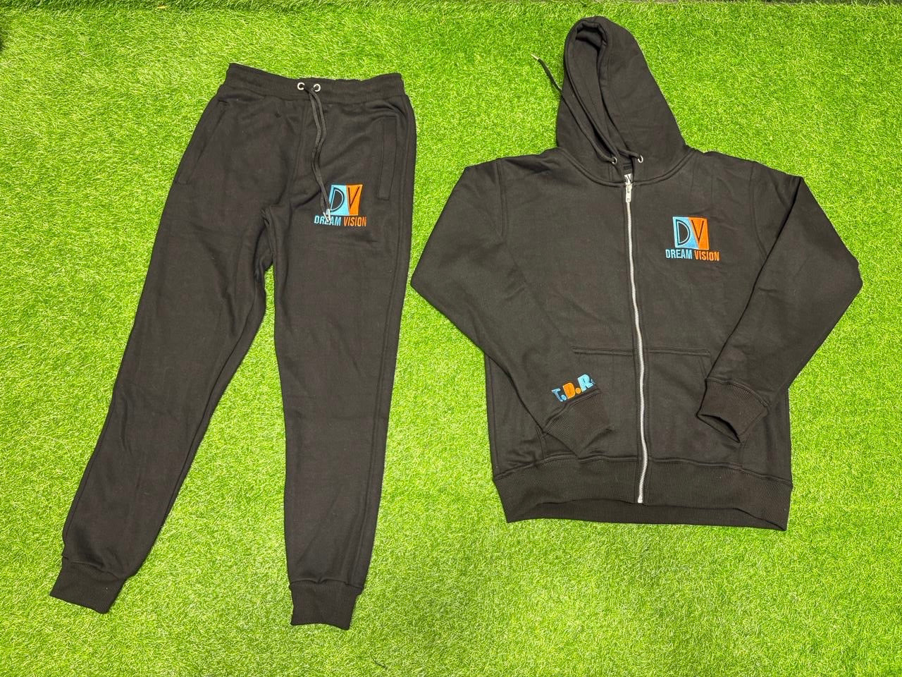 Blue/Orange Embroidered Black Tracksuit(pre-order)