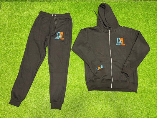 Blue/Orange Embroidered Black Tracksuit