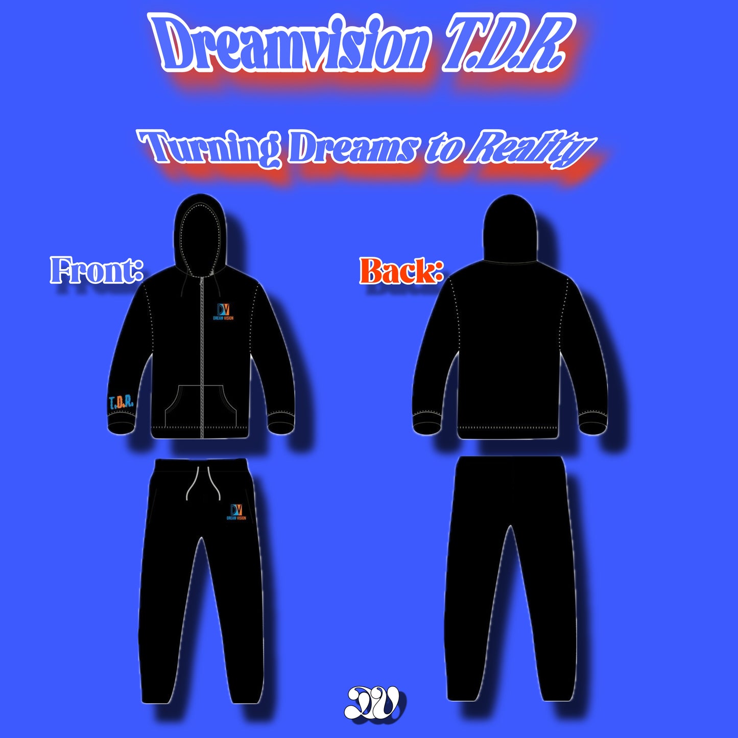 Blue/Orange Embroidered Black Tracksuit(pre-order)