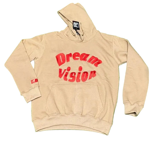 Tan Embroidered Soft Cotton Hoodie Red Logo