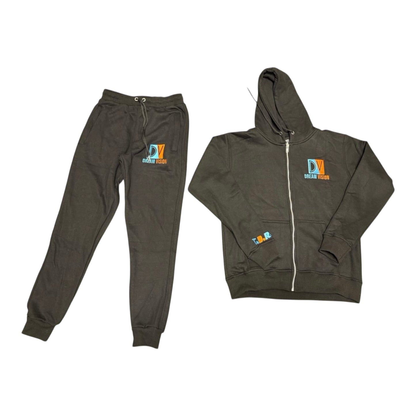 Blue/Orange Embroidered Black Tracksuit
